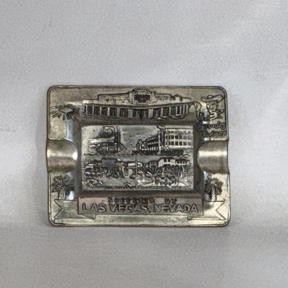 Souvenir Of Las Vegas Nevada Silver Plated Ashtray 4" X 3"